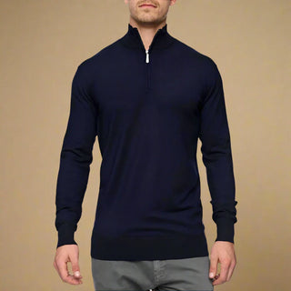 Half Zip Jumper | Business Casual Fine Knit Half Zip Funnel Neck for Men