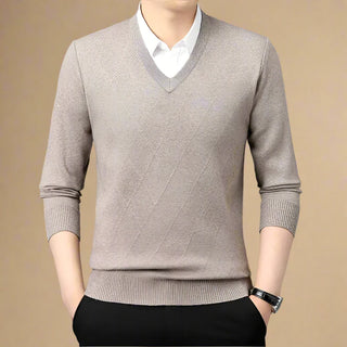 V-neck Jumper | Business Casual Patchwork V-neck Sweater for Men