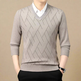 V-neck Jumper | Business Casual Patchwork V-neck Sweater for Men