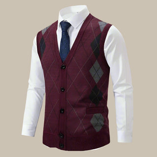 Cardigan | Casual Chic Checked Spencer Cardigan with Buttons for Men