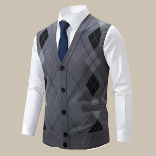 Cardigan | Casual Chic Checked Spencer Cardigan with Buttons for Men