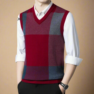 Spencer | Casual Knitted Sleeveless V-Neck Jumper with Check for Men