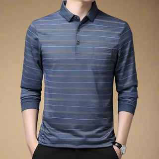 Polo Sweater | Casual Striped Polo with Pocket for Men