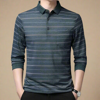 Polo Sweater | Casual Striped Polo with Pocket for Men