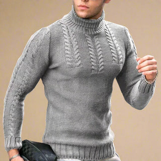 Turtleneck | Mens Casual Muscle Fit Knitted Cable Jumper