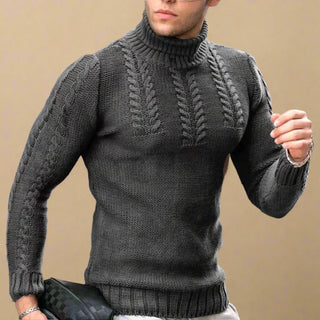 Turtleneck | Mens Casual Muscle Fit Knitted Cable Jumper