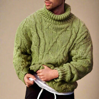 Turtleneck | Mens Casual Oversized Knitted Cable Jumper