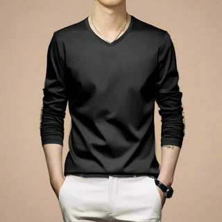 V-neck Jumper | Casual Silk V-neck Long Sleeve for Men