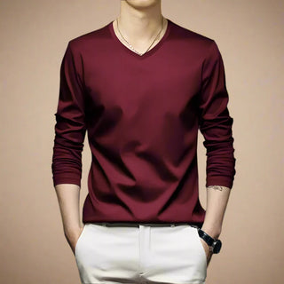 V-neck Jumper | Casual Silk V-neck Long Sleeve for Men