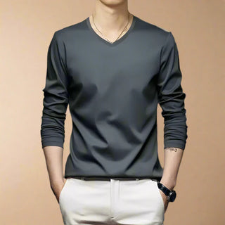 V-neck Jumper | Casual Silk V-neck Long Sleeve for Men