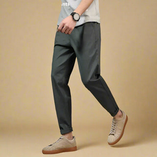 Chino Trousers | Casual Wide Cotton Trousers with Elastic Waist for Men | Baggy Fit