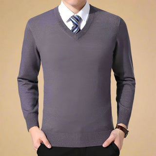 V-neck Jumper | Business Casual Plain Smart V-neck Sweater for Men