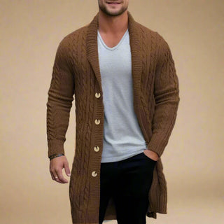 Ganti Cardigan | Men's Casual Extra Long Cable Knit Cardigan with High Neck