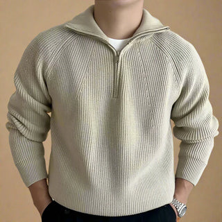 Half Zip Funnel Neck | Casual Half Zip Jumper with Cable Knit for Men