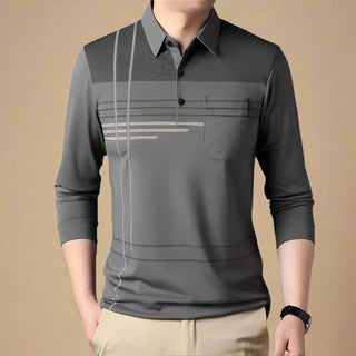 Polo Sweater | Casual Long Sleeve Polo with Print for Men