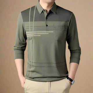 Polo Sweater | Casual Long Sleeve Polo with Print for Men