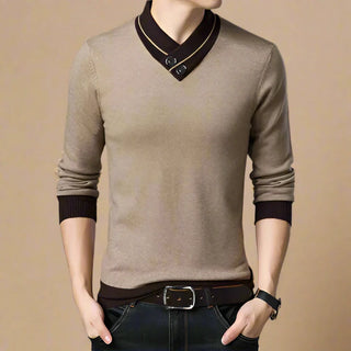 V-neck Jumper | Casual V-neck Sweater with Double Collar for Men