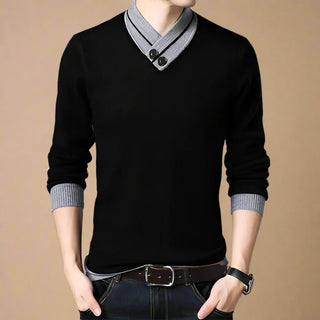 V-neck Jumper | Casual V-neck Sweater with Double Collar for Men