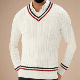 V-neck Jumper | Retro Knitted Smart Cable Sweater with V-neck for Men