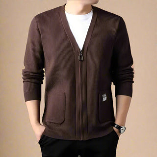 Ganti Zip Cardigan | Men's Smart Casual Knitted Cardigan with Zip and Round Neck