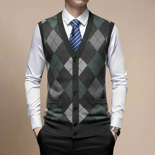 Cardigan | Modern Checked Spencer Cardigan with Buttons for Men