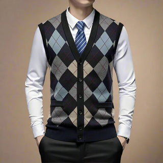 Cardigan | Modern Checked Spencer Cardigan with Buttons for Men