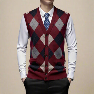 Cardigan | Modern Checked Spencer Cardigan with Buttons for Men