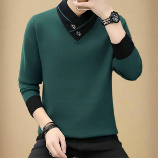 V-neck Jumper | Modern V-neck Sweater with Double Collar for Men