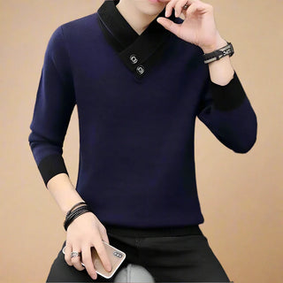 V-neck Jumper | Modern V-neck Sweater with Double Collar for Men