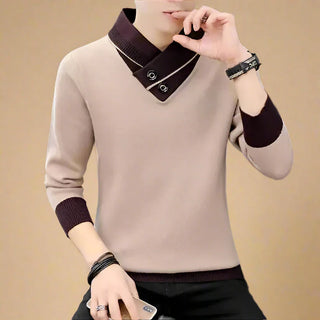 V-neck Jumper | Modern V-neck Sweater with Double Collar for Men