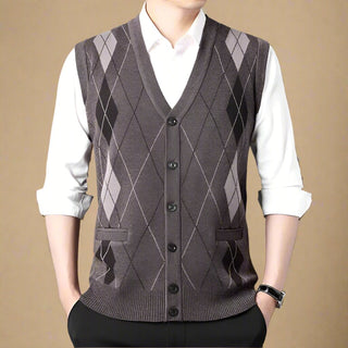 Cardigan | Retro Checked Spencer Cardigan with Buttons for Men