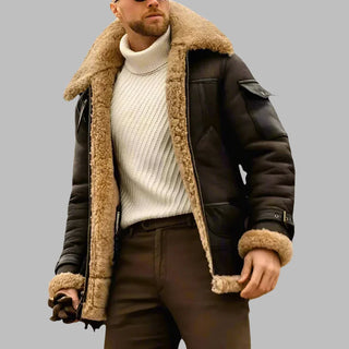 Aviator Winter Jacket | Stylish Long Leather Winter Jacket for Men with Wool Lining