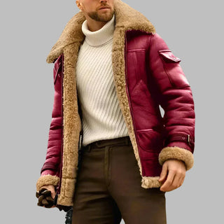 Aviator Winter Jacket | Stylish Long Leather Winter Jacket for Men with Wool Lining