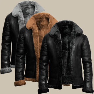 Maximilian Winter Coat | Retro Leather Winter Jacket for Men with Fleece Lining and Collar