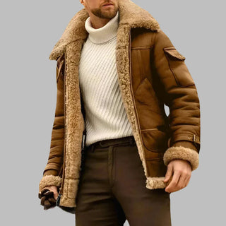 Aviator Winter Jacket | Stylish Long Leather Winter Jacket for Men with Wool Lining