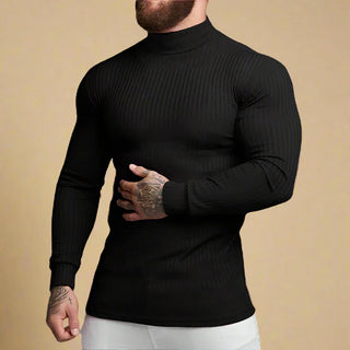 Turtleneck | Mens Rugged Muscle Fit Fine Knitted Cable Jumper