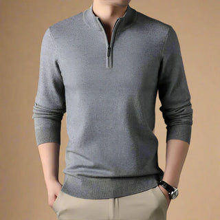 Half Zip Jumper | Business Casual Knit Half Zip Funnel Neck in Merino Look for Men