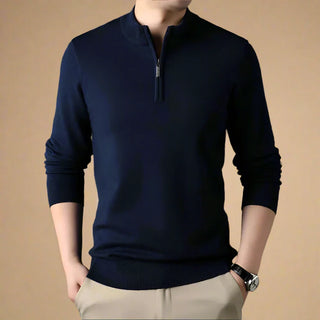 Half Zip Jumper | Business Casual Knit Half Zip Funnel Neck in Merino Look for Men