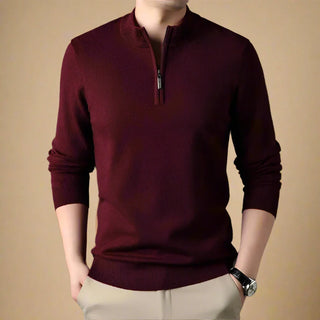 Half Zip Jumper | Business Casual Knit Half Zip Funnel Neck in Merino Look for Men