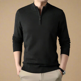 Half Zip Jumper | Business Casual Knit Half Zip Funnel Neck in Merino Look for Men