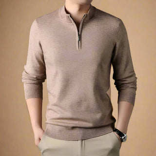 Half Zip Jumper | Business Casual Knit Half Zip Funnel Neck in Merino Look for Men